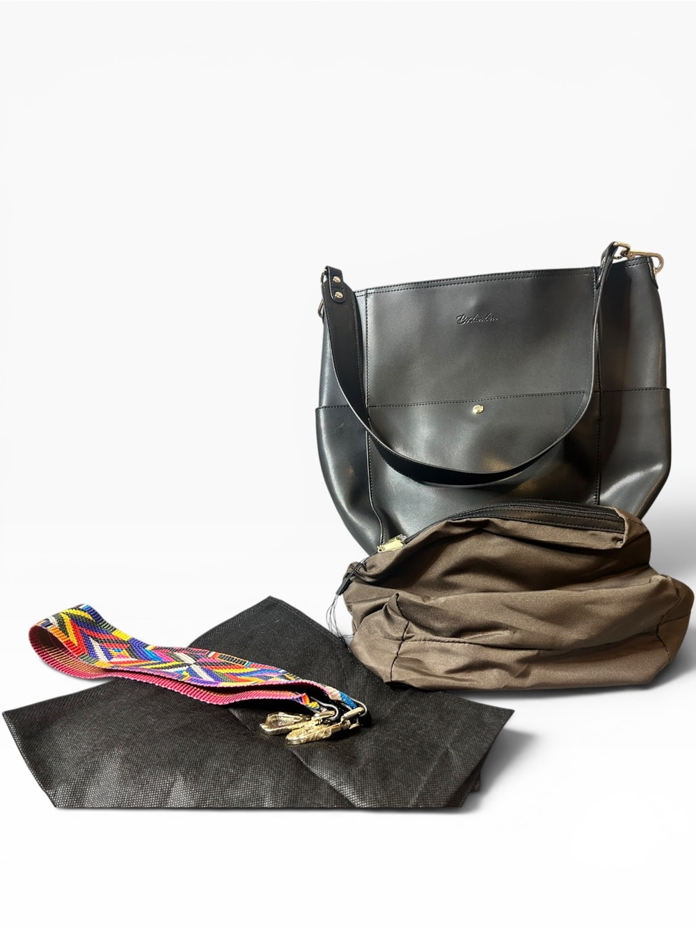 BOSTANTEN Leather Shoulder Bag (Extra Colorful Cloth Strap)